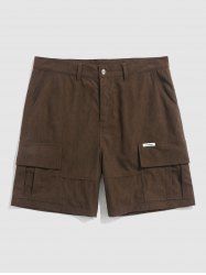 Corduroy Solid Color Applique Cargo Shorts -  