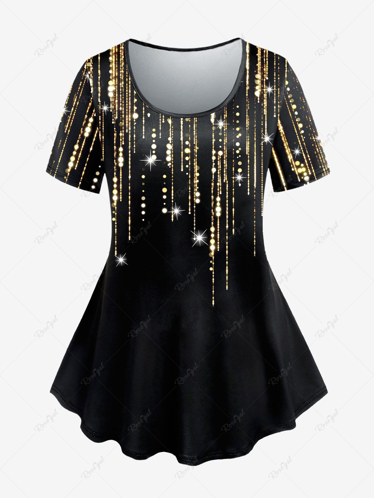 Outfit Plus Size 3D Sparkles Light Beam Printed Short Sleeves Tee  