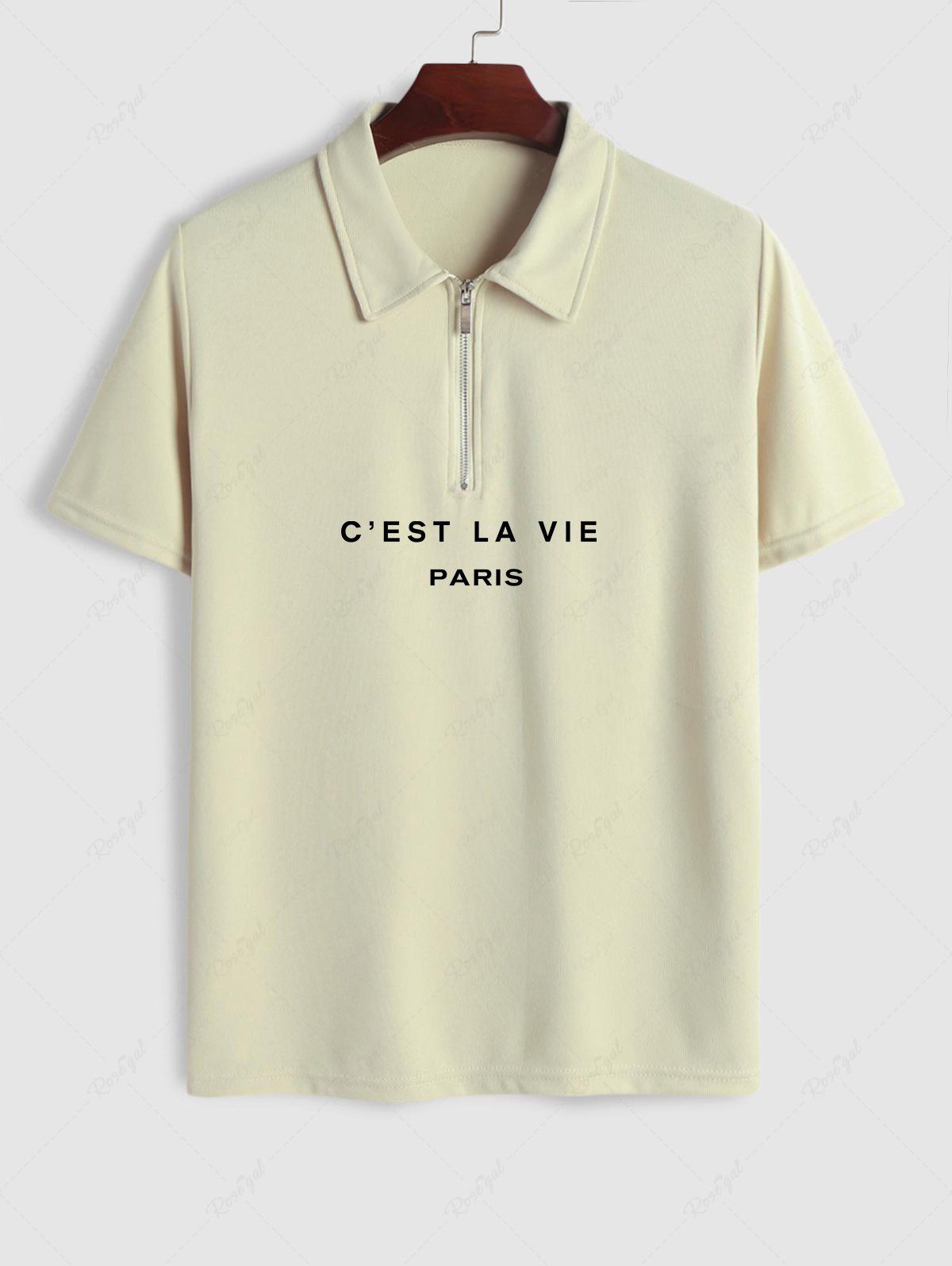 Outfits C'EST LA VIE PARIS Print Polo Collared Half Zip T Shirt  