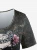 T-shirt Gothique Rose Crâne Imprimés et Legging Moulant - Noir 