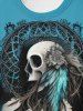 T-shirt Long Gothique Aile et Crâne Imprimé en Jean - Bleu 