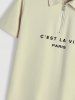 C'EST LA VIE PARIS Print Polo Collared Half Zip T Shirt -  