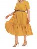 Robe Mi-Longue Ligne A à Demi-Manches à Volants Grande Taille - Jaune 4XL