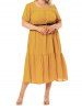 Robe Mi-Longue Ligne A à Demi-Manches à Volants Grande Taille - Jaune 4XL