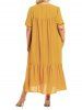 Robe Mi-Longue Ligne A à Demi-Manches à Volants Grande Taille - Jaune 4XL
