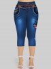 Plus Size Patriotic 3D Jeans Sunflower American Flag Printed Capri Jeggings -  