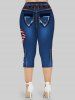 Plus Size Patriotic 3D Jeans Sunflower American Flag Printed Capri Jeggings -  