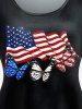 T-shirt Drapeau Américain Papillon Imprimé de Grande Taille à Manches Courtes - Noir 4X | US 26-28