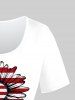 Plus Size Patriotic Sunflower Letters Printed Short Sleeves Tee -  