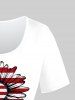 T-shirt Tournesol Lettre Imprimée Patriotique à Manches Courtes de Grande Taille - Blanc 4X | US 26-28