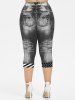 Plus Size Distressed American Flag 3D Print Capri Jeggings -  