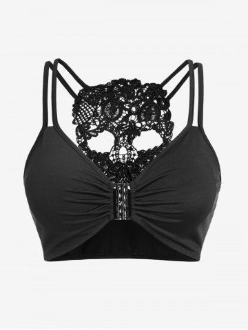 Gothic Skull-shaped Lace Back Cropped Bra Top - BLACK - 1X | US 14-16