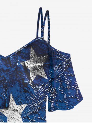 Plus Size Patriotic American Flag Printed Cold Shoulder Tee