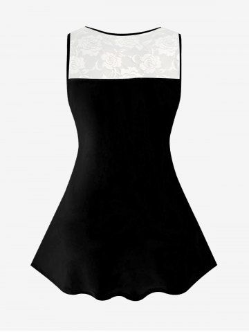 Plus Size 3D Sparkled Rhinestones Cat Printed Lace Panel Tank Top