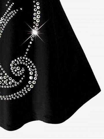 Plus Size 3D Sparkled Rhinestones Cat Printed Lace Panel Tank Top