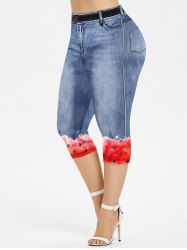 Legging Capri 3D Etoile Chaîne Imprimée en Jean de Grande Taille - Bleu clair L | US 12