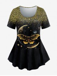 T-shirt Gothique Papillon et Lune Imprimés à Paillettes - Noir L | US 12