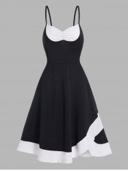 Two Tone High Waist A Line Midi Dress -  
