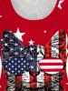 Plus Size American Flag Cat Graphic Lace Panel Sleeveless Top and American Flag Heart Cat Paw Print Cropped Leggings Matching Set - Rouge 