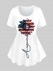 Patriotic Sunflower Letters Printed Tee and 3D Jeans Sunflower American Flag Printed Capri Jeggings Plus Size Outfits -  