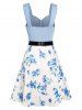 Mini Robe Ligne A Ceinturée à Imprimé Fleur en Dentelle à Taille Empire - Bleu clair S