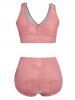 Ensemble de Bikini de Bain Simple Matelassé Motif Géométrique avec Nœud Papillon - Rose clair L