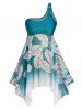Leaf Print Mesh One Shoulder Asymmetric Padded Tankini Swimsuit -  
