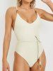 Maillot de Bain Une-Pièce Matelassé Ceinturé à Bretelle Ajustable en Couleur Unie - Blanc L