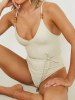 Maillot de Bain Une-Pièce Matelassé Ceinturé à Bretelle Ajustable en Couleur Unie - Blanc L