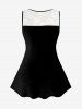 Plus Size 3D Sparkled Rhinestones Cat Printed Lace Panel Tank Top -  