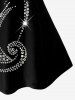 Plus Size 3D Sparkled Rhinestones Cat Printed Lace Panel Tank Top -  