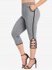 Plus Size Contrast Trim O-rings Crisscross Pocket Pull On Pants -  