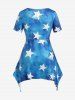 Plus Size & Curve Asymmetric Lace Up Stars Print Tee -  