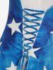 Plus Size & Curve Asymmetric Lace Up Stars Print Tee -  