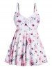 Plus Size Leaf Floral Print Twisted Padded Tummy Control Beach Tankini Swimsuit -  
