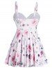 Plus Size Leaf Floral Print Twisted Padded Tummy Control Beach Tankini Swimsuit -  