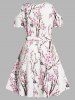 Plus Size Floral Allover Print Cold Shoulder Belted A Line Dress -  
