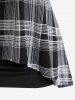 Plus Size Cutout Plaid Raglan Sleeves 2 in 1 Tee -  