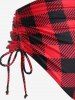 Plus Size Gothic Skull Checkerboard Strappy Cinched Ruched Overlay Tankini Swimsuit -  