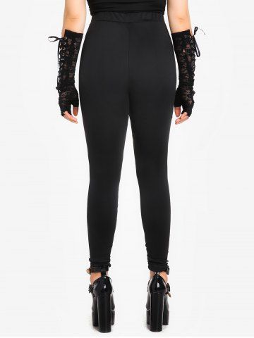 Gothic Lace Panel Mesh Studs Caged Cutout Pull On Pants