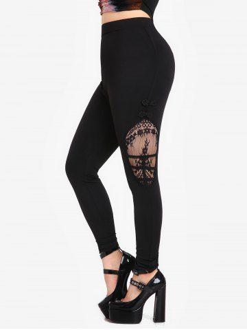 Gothic Lace Panel Frog Button Pull On Skinny Pants - BLACK - M | US 10