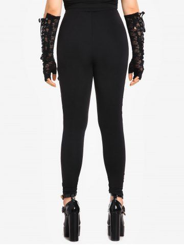 Gothic Lace Panel Frog Button Pull On Skinny Pants