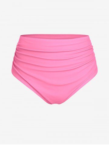Plus Size Ruched Full Coverage Swimsuit Briefs - LIGHT PINK - 3X