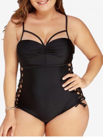 Plus Size Lace-up Ruched Underwired Cutout One-piece Swimsuit