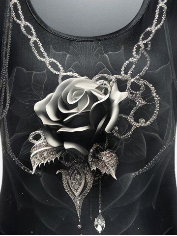 Gothic Chain Rose Print T-shirt