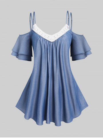 Camiseta Talla Extra Panel Encaje Abertura Hombros - BLUE - 3X | US 22-24