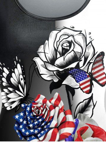 Plus Size 3D Rose Butterfly Patriotic American Flag Printed Tee