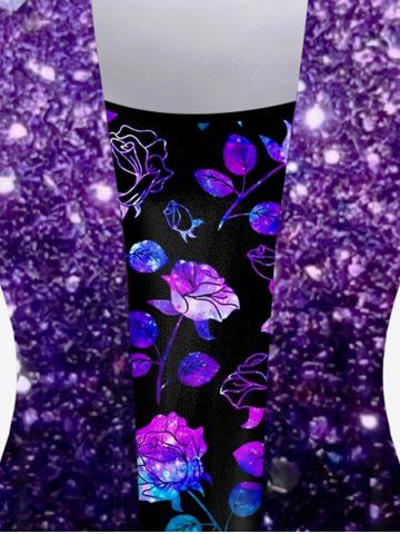 Plus Size 3D Glitter Flower Printed 2 in 1 Tee