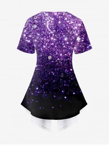 Plus Size 3D Glitter Flower Printed 2 in 1 Tee
