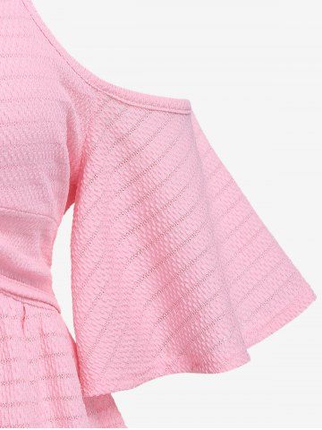 Plus Size Twist Cold Shoulder Handkerchief Textured Tee